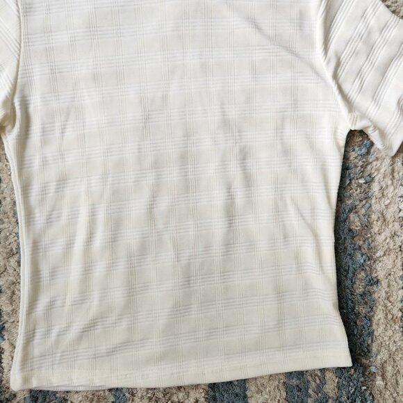 White Plaid Stripe Short Sleeve Blouse Medium Petite - Picture 8 of 11